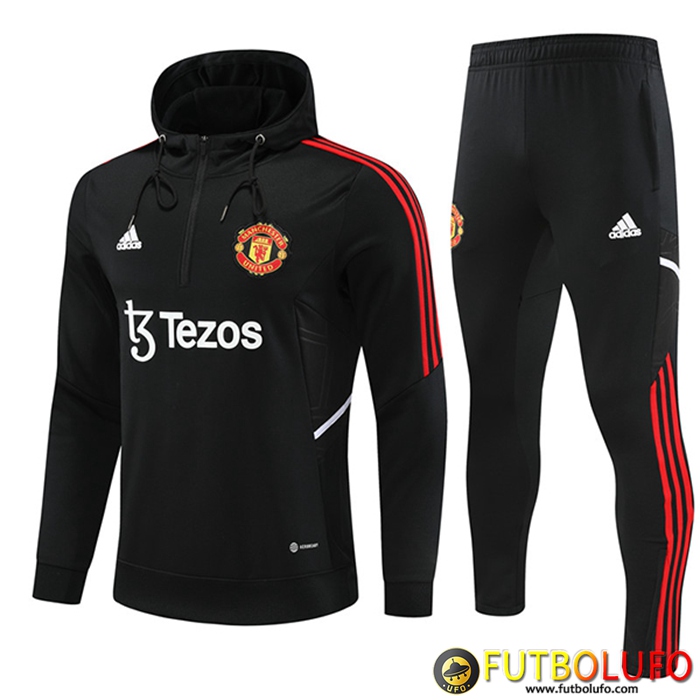 Rompevientos Chaqueta Con Capucha Chandal De Futbol Manchester United Negro 2022/2023