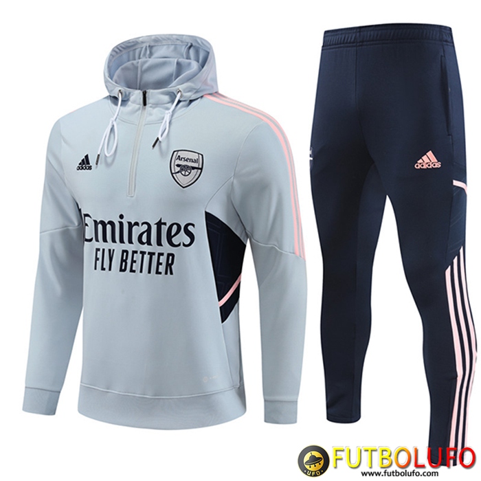 Rompevientos Chaqueta Con Capucha Chandal De Futbol Arsenal Gris Claro 2022/2023