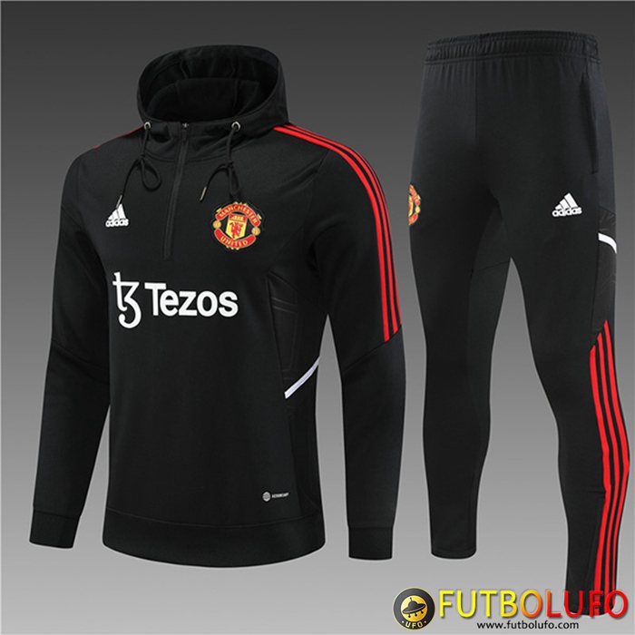 Chaqueta Con Capucha Chandal Real Manchester United Ninos Negro 2022/2023