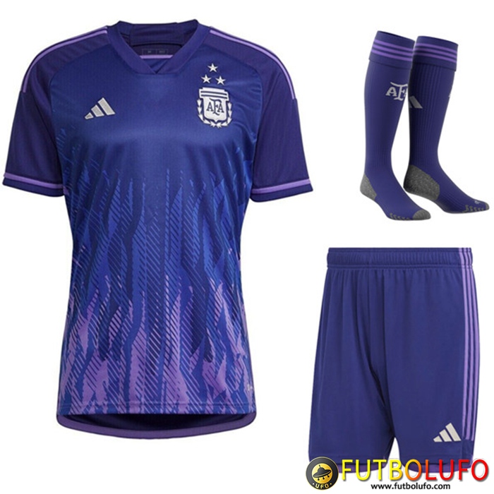 Camisetas De Futbol Argentina 3 Stars Segunda (Cortos + Calcetines) Copa Del Mundo 2022