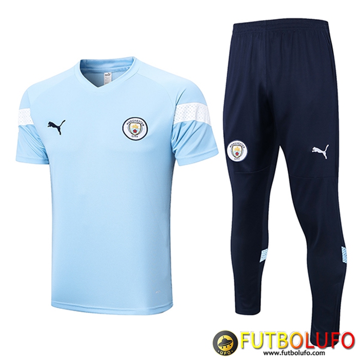 Camiseta Entrenamiento + Cortos Manchester City Azul Claro 2023/2023