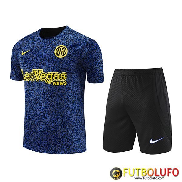Pigiama Inter Unisex Adulto - Maglietta E Pantaloncini In Cotone Jersey, Nero E Azzurro